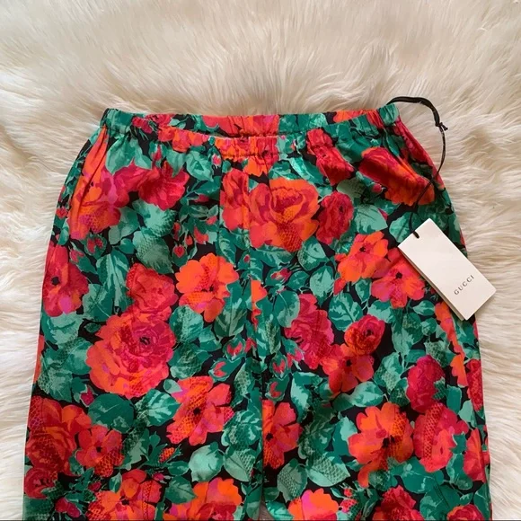 New! GUCCI 100% Silk Floral Snake Print Brocade Pants - Picture 4 of 11